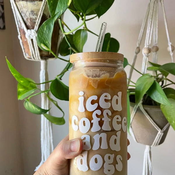 20oz Iced Coffee & Dogs Glass Cup