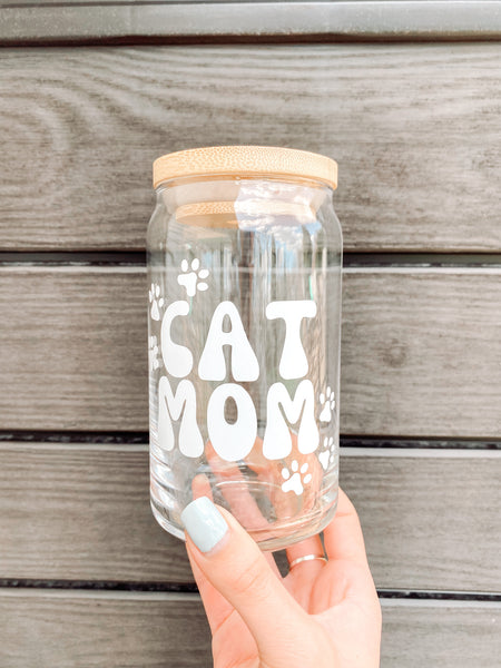 Cat Mom Glass Cup