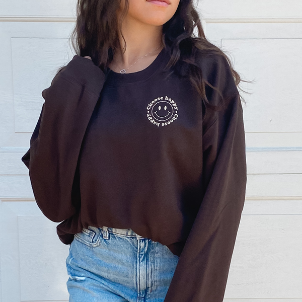 Dark Brown Choose Happy Crewneck