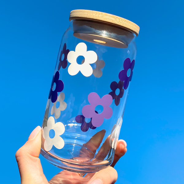 Retro Flowers Glass Cup