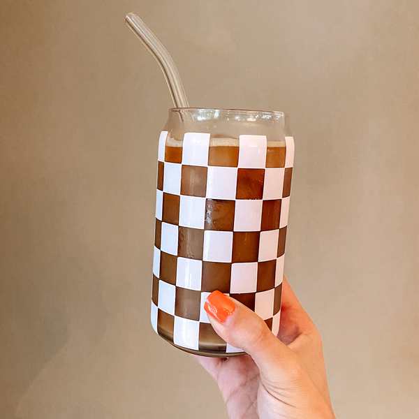 Pink Checkered Glass Cup