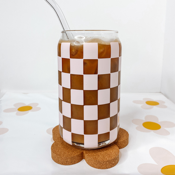 Pink Checkered Glass Cup